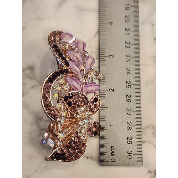 Vintage Rhinestone & Faux Gem Floral Hair Clip Purple Butterfly - Picture 4 of 4